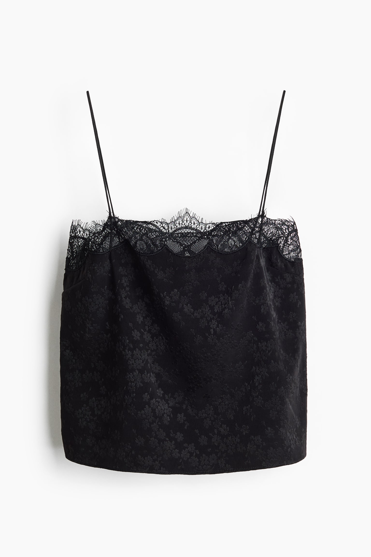Top en tejido jacquard con ribete de encaje - Negro