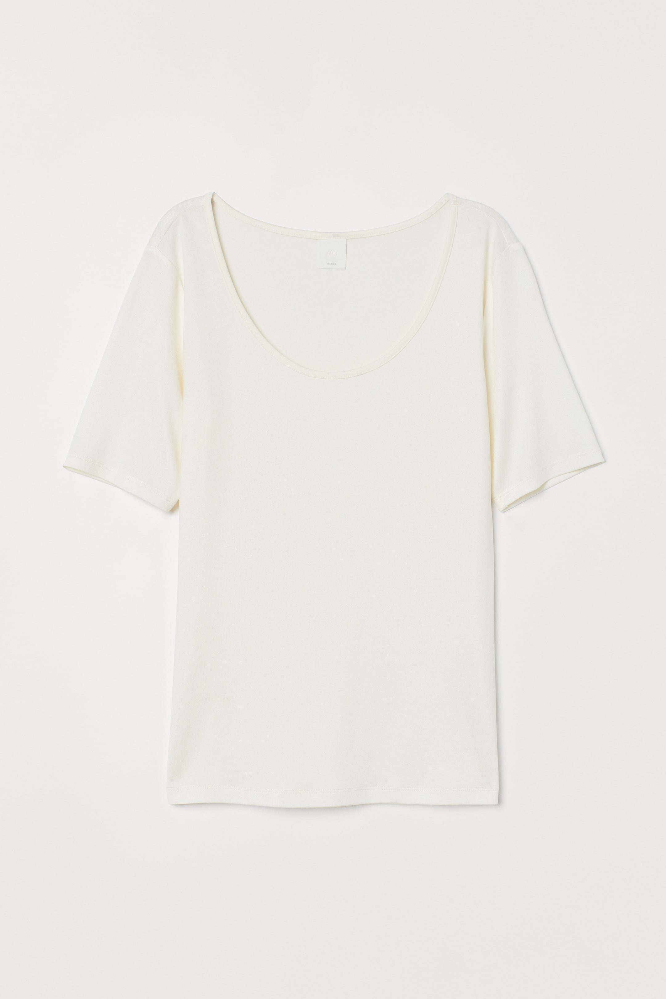 T-shirt - Deep neckline - Short sleeve - Cream - Ladies | H&M GB