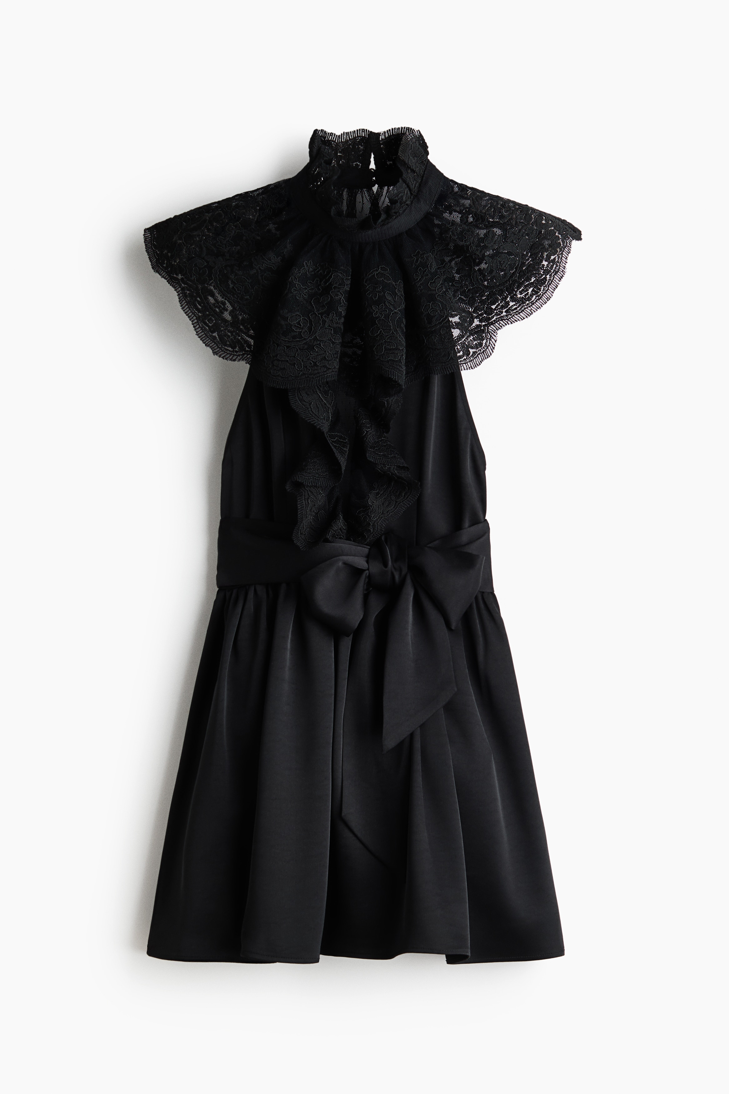 Lace-Detail Halterneck Dress - Black