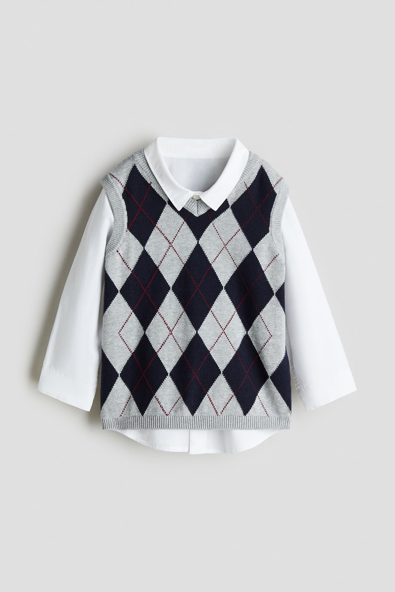 2-piece shirt and sweater vest set Light grey/Argyle pattern Kids H&M  IN