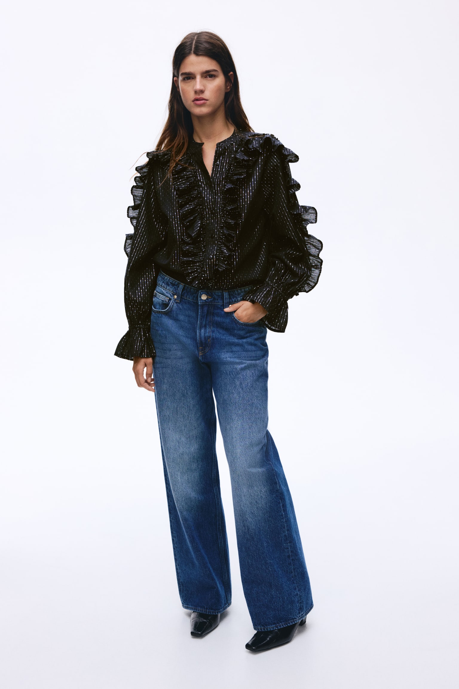 Blouse volantée - Dusty blue/Black - 6