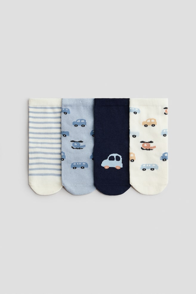 4-pack Socks - Blue/cars/Pink/hearts/Beige/leopard print/Beige/animals/Cream/teddy bears/Light pink/cherries/Dusty green/frog/Light green/vehicles/Dark blue/car - 1