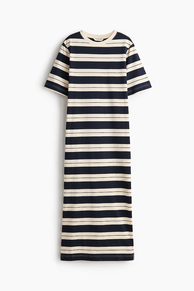 Long T-Shirt Dress - Navy blue/striped/Black/Brown/Light beige/Cream/black striped - 1