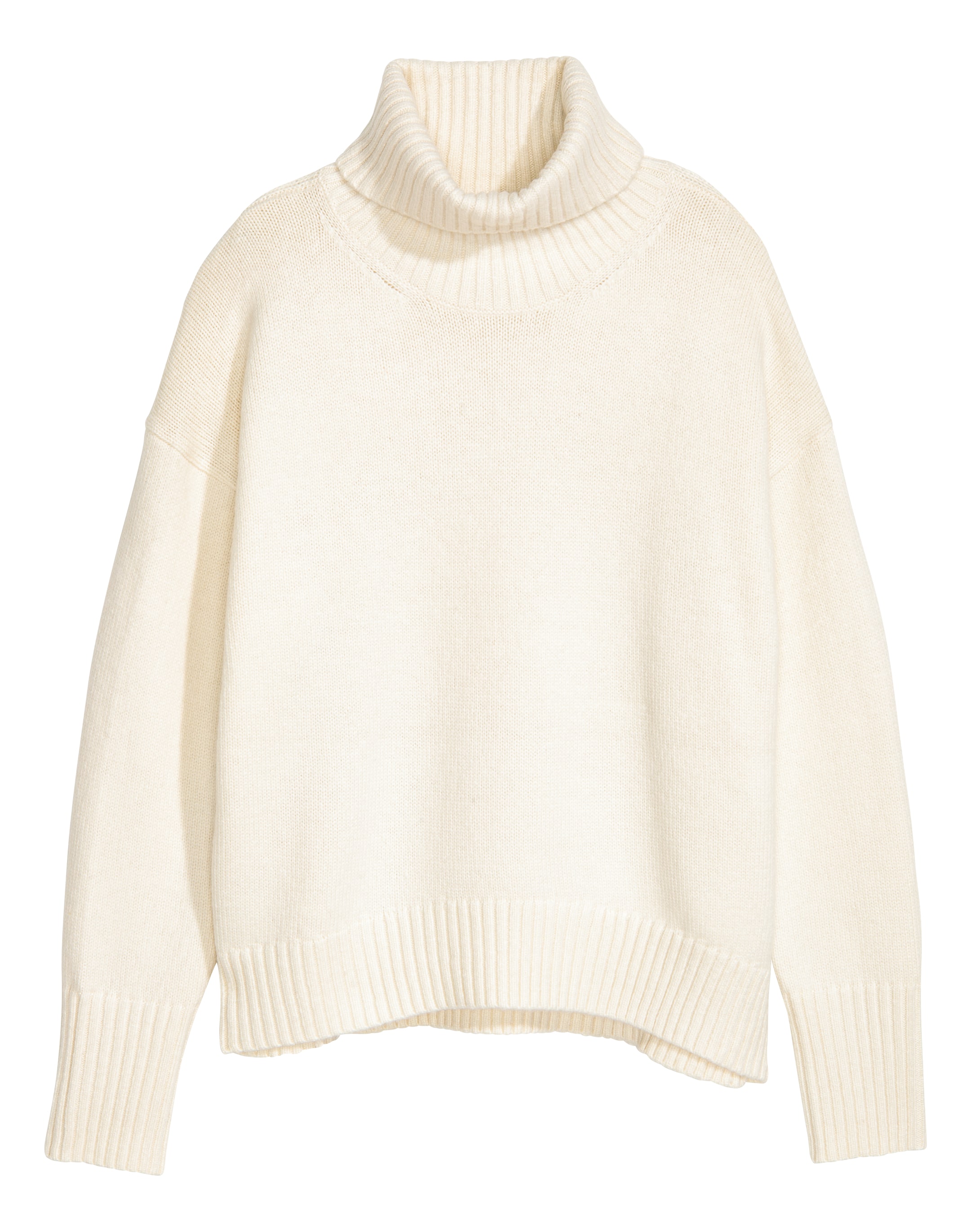 Knitted polo-neck jumper - Long sleeve - White - Ladies | H&M GB