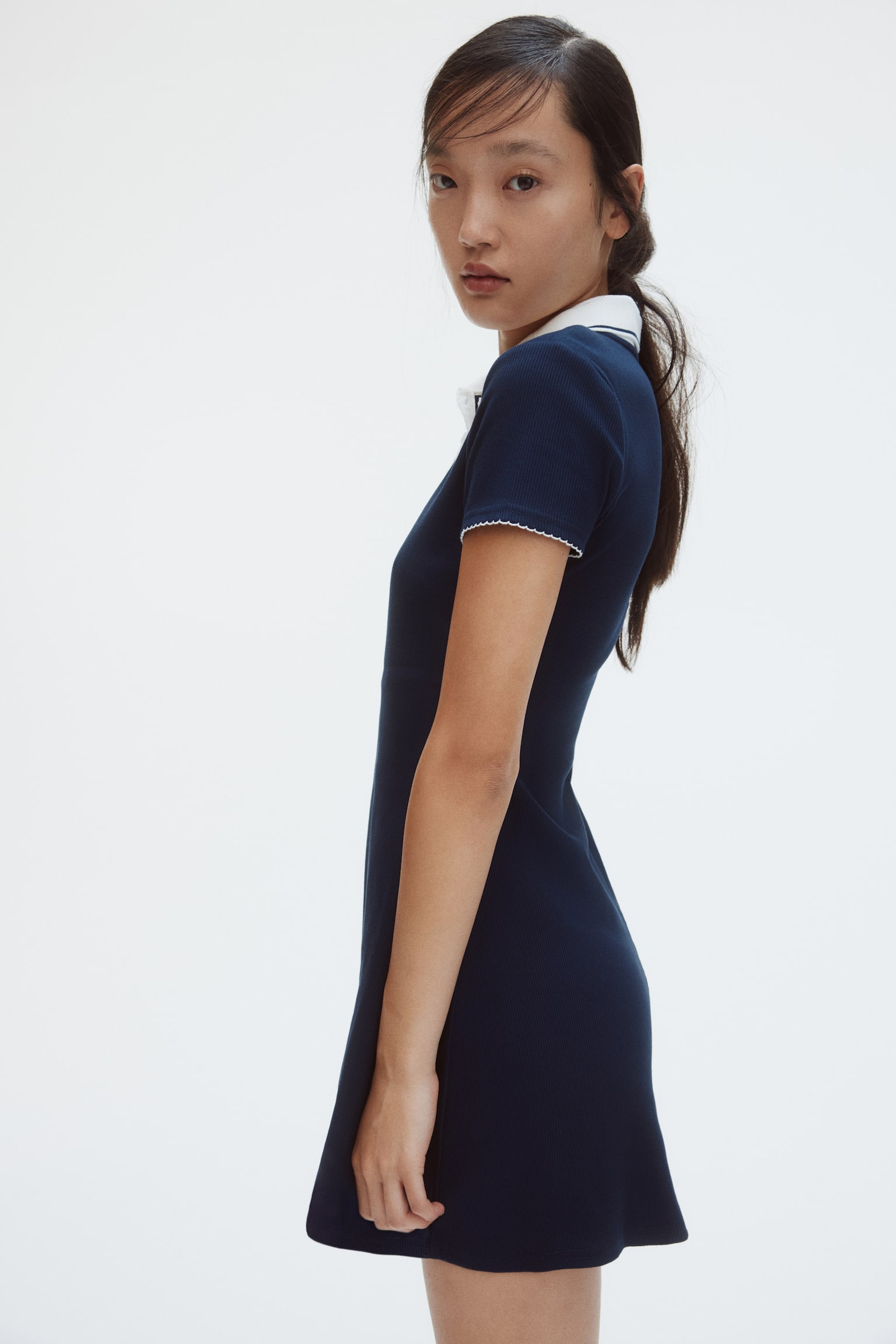 Vestido polo con vuelo - Azul marino/Borgoña - 6