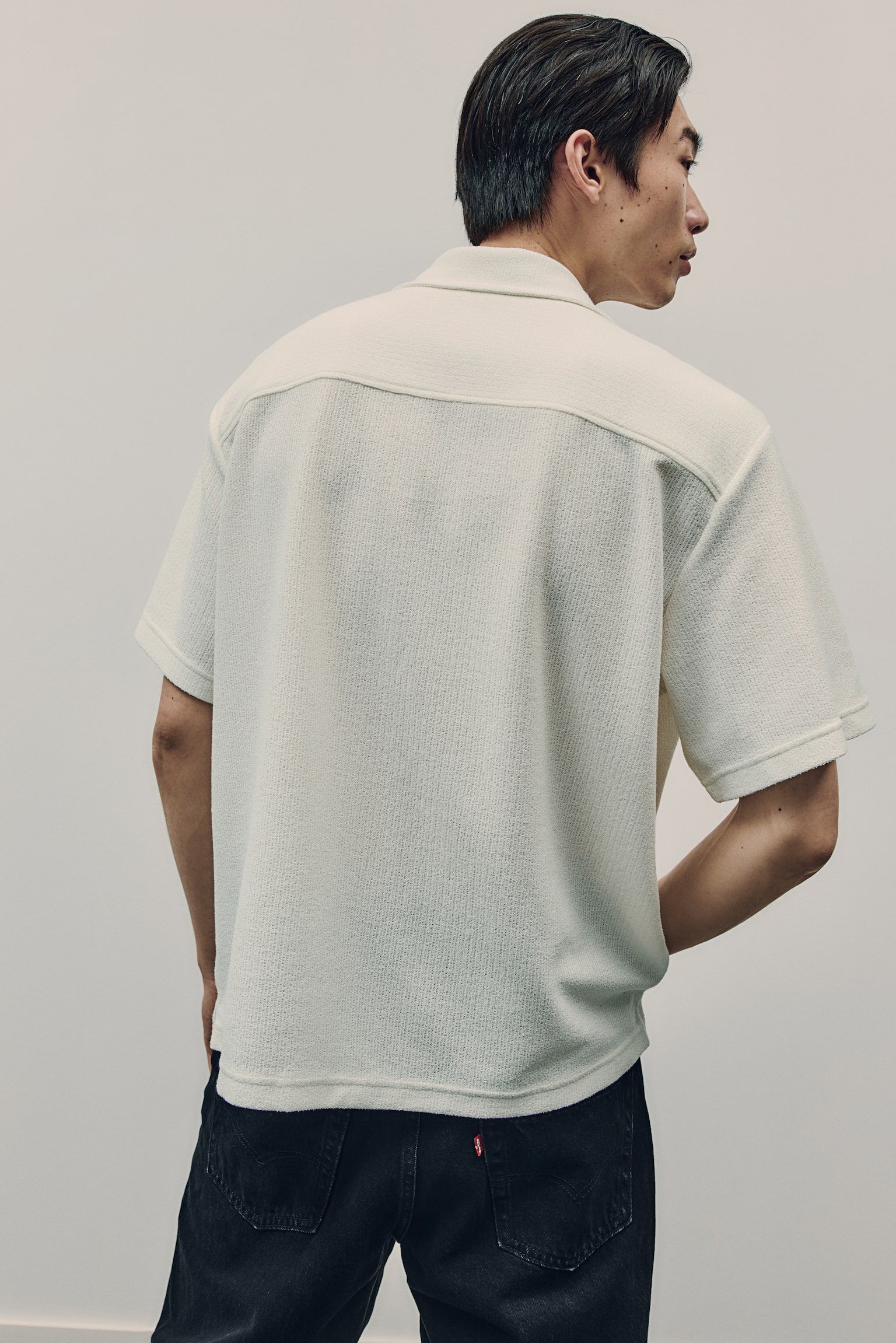 Regular Fit Textured jersey shirt - White/Dark beige/Navy blue/Dark grey - 6