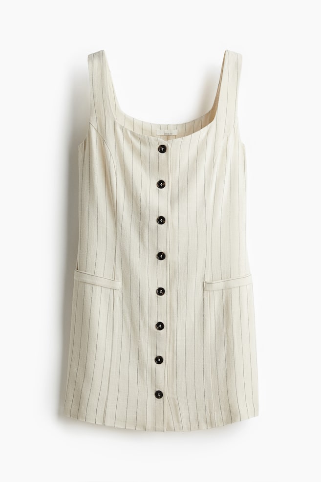Sleeveless Linen-Blend Dress - Light beige/pinstriped - 1