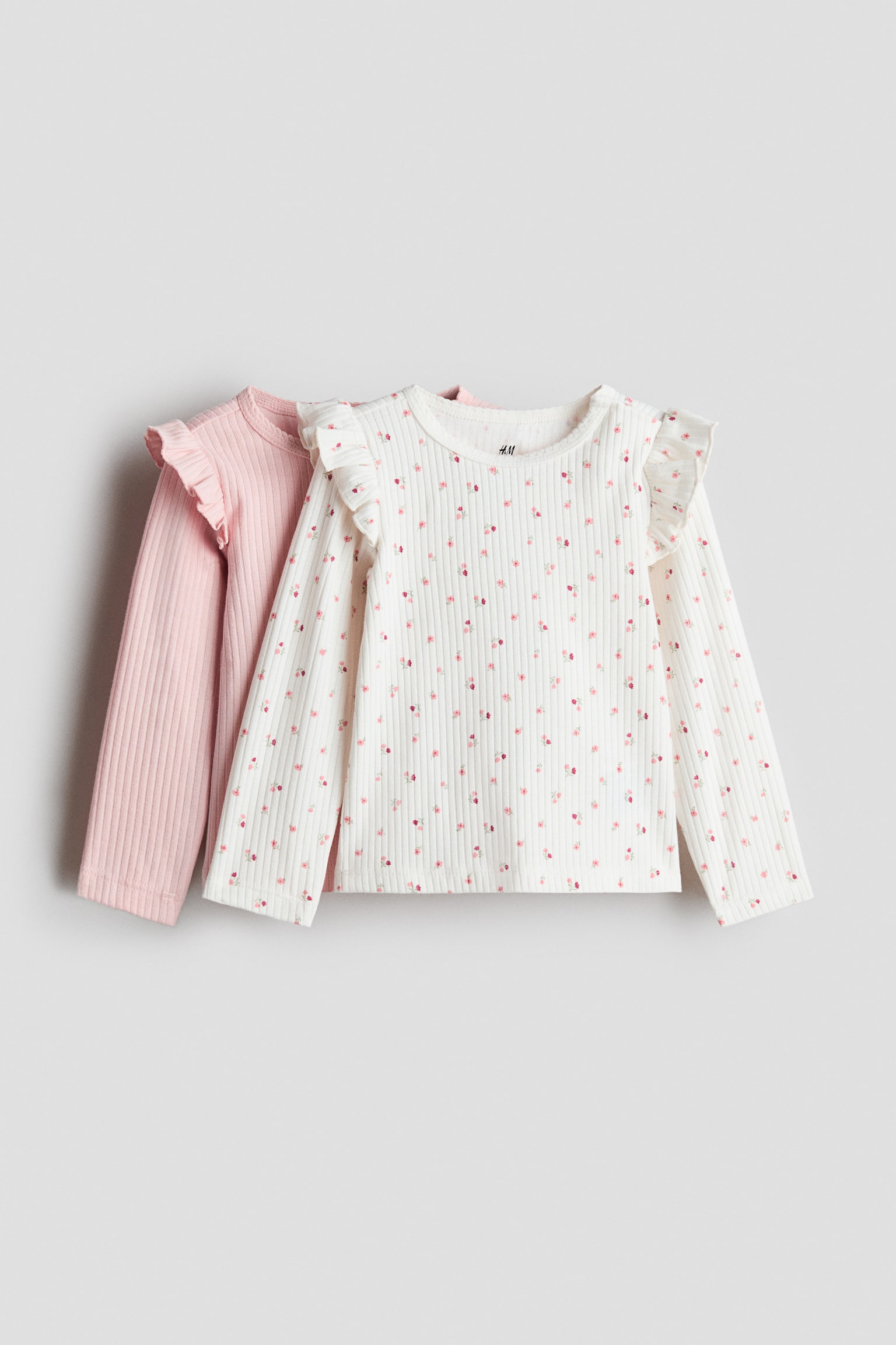 Pack de 2 camisetas en pointelle de algodón - Rosa claro/Floral/Rosa/Corazones/Rosa claro/Floral