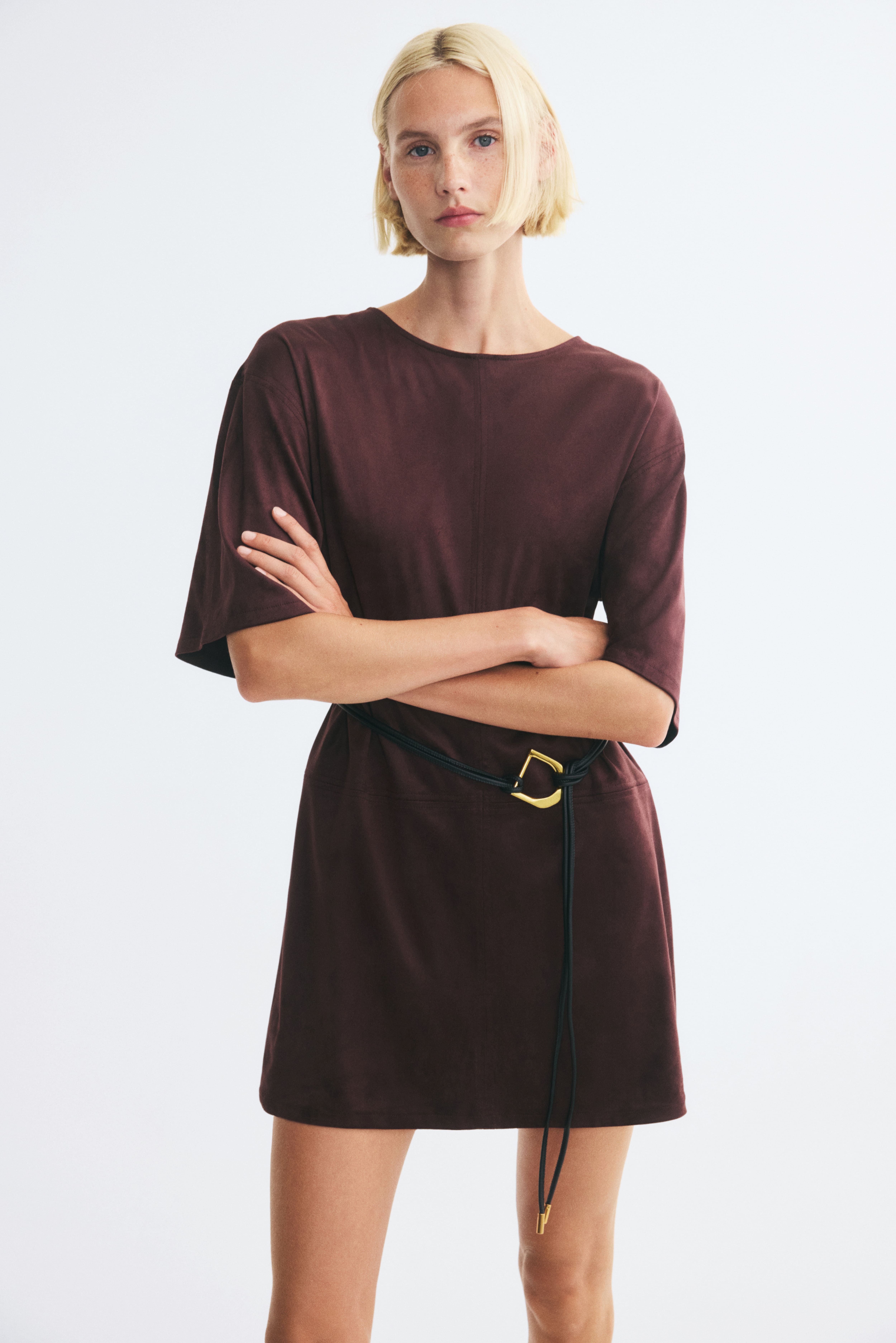 Napped Dress with Belt