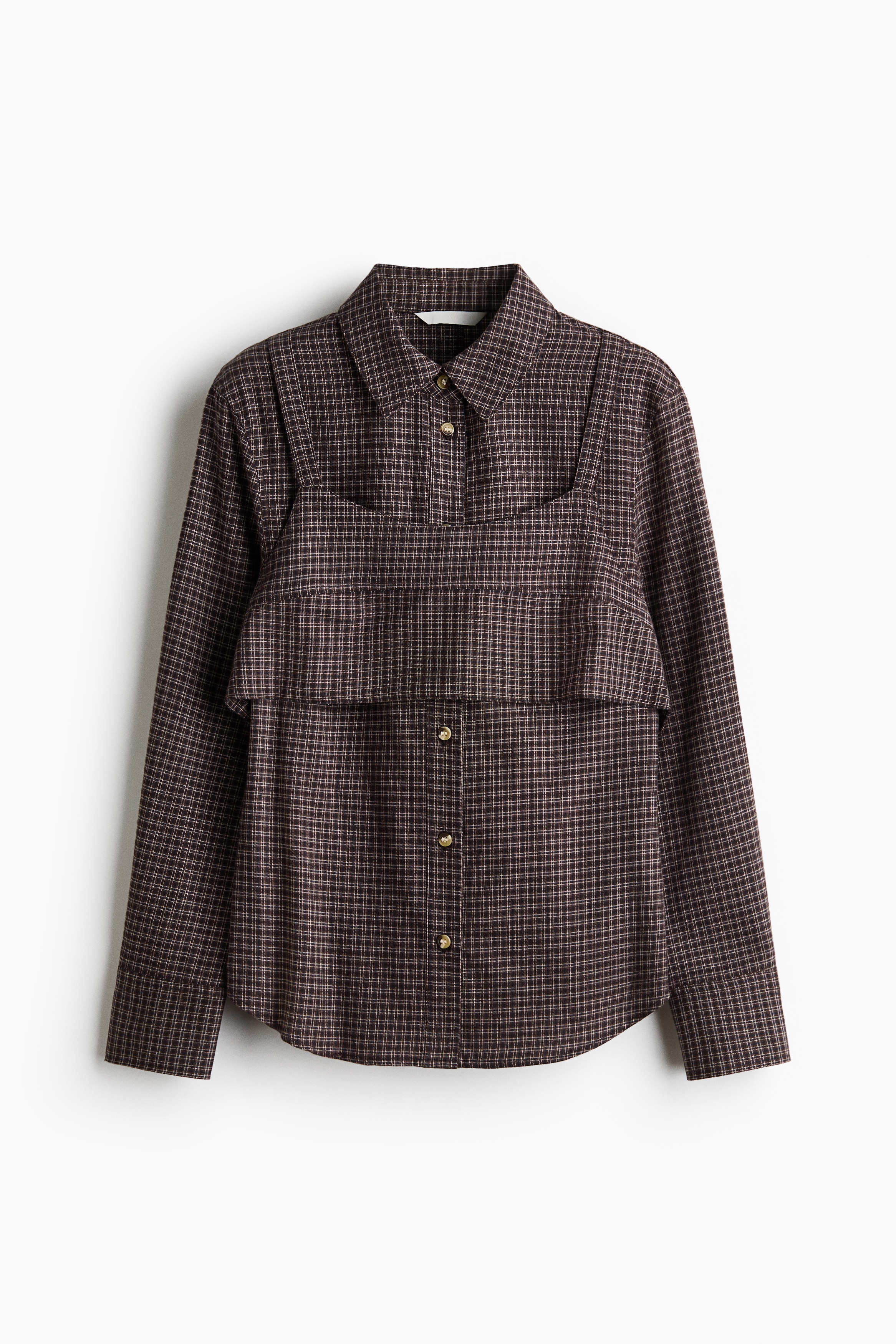 Layered cotton shirt - Dark brown/Checked