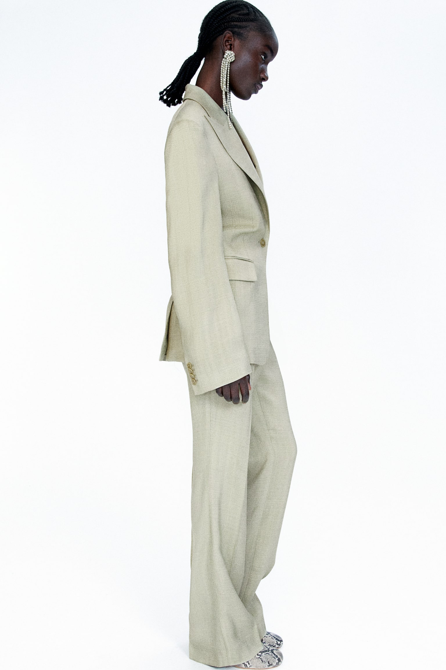 Tailored viscose trousers - Beige/Black - 4