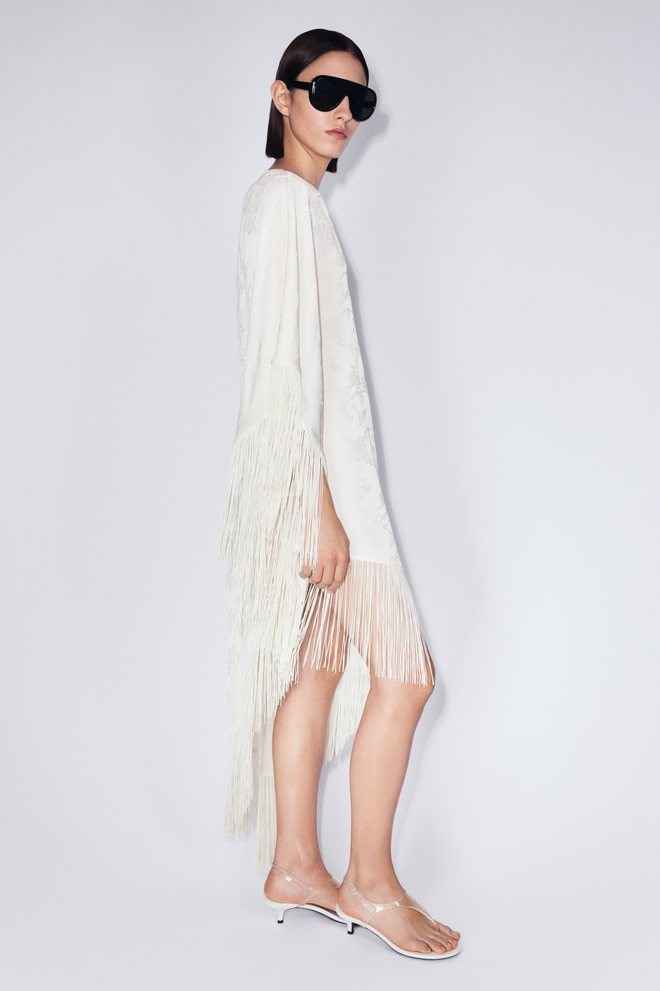 Robe caftan asymétrique avec franges