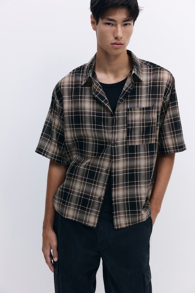 Relaxed Fit Short Sleeve Shirt - Brown/Check/Beige/Check/Beige/Brown check - 1