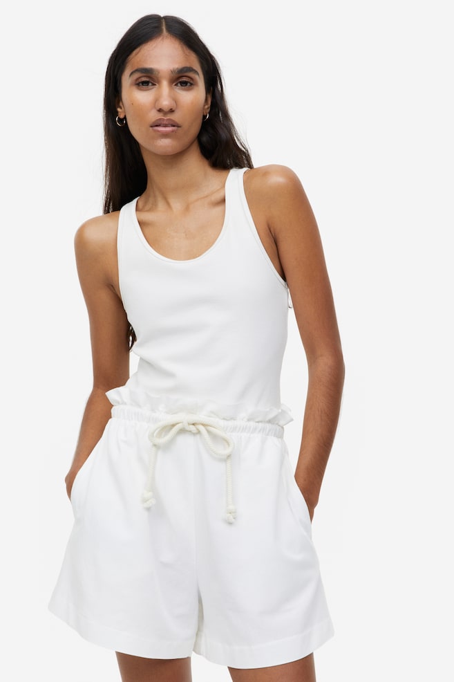 Linen-blend paper bag shorts - White/Beige - 1