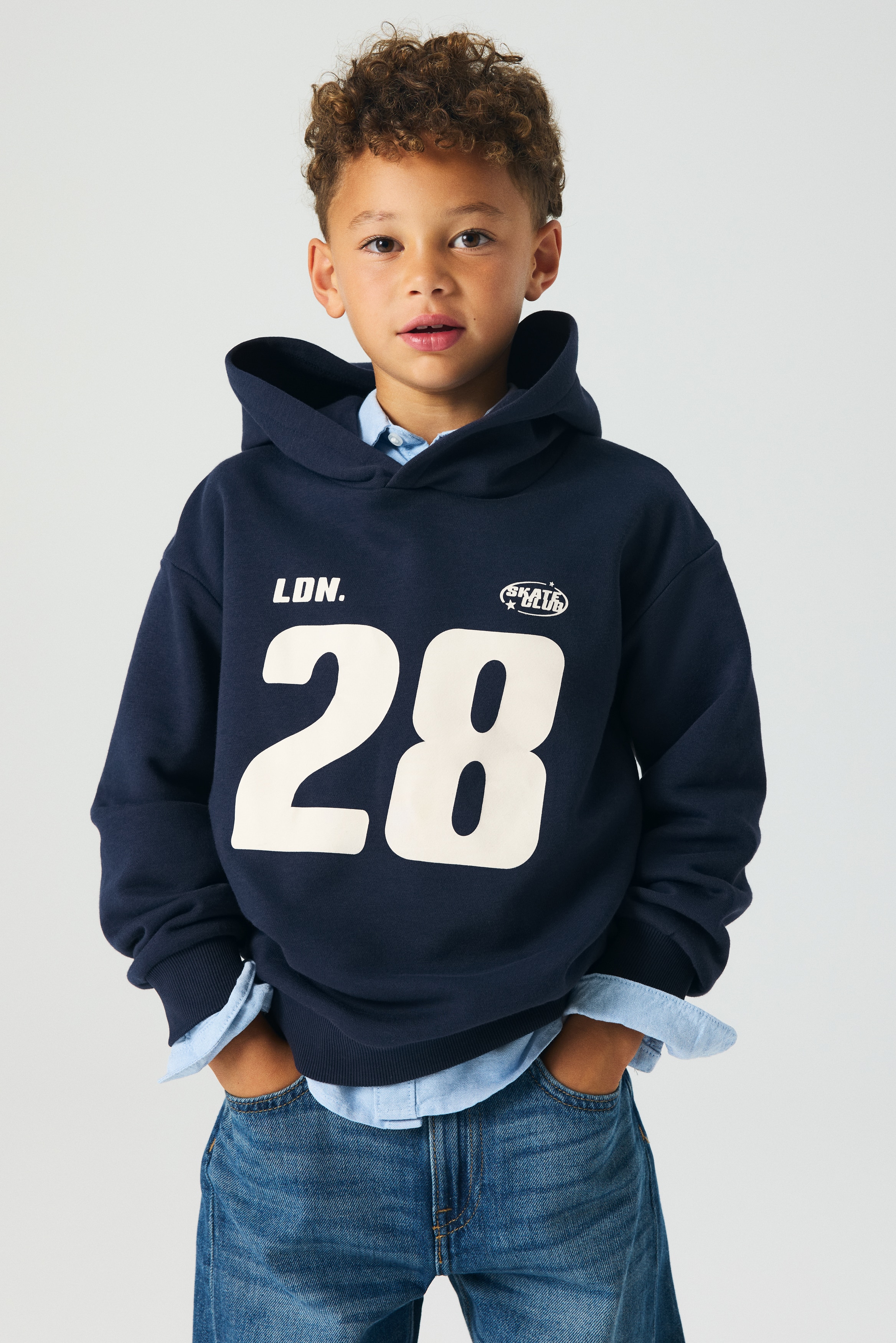 H & M - プリントスウェットパーカ - ブルー