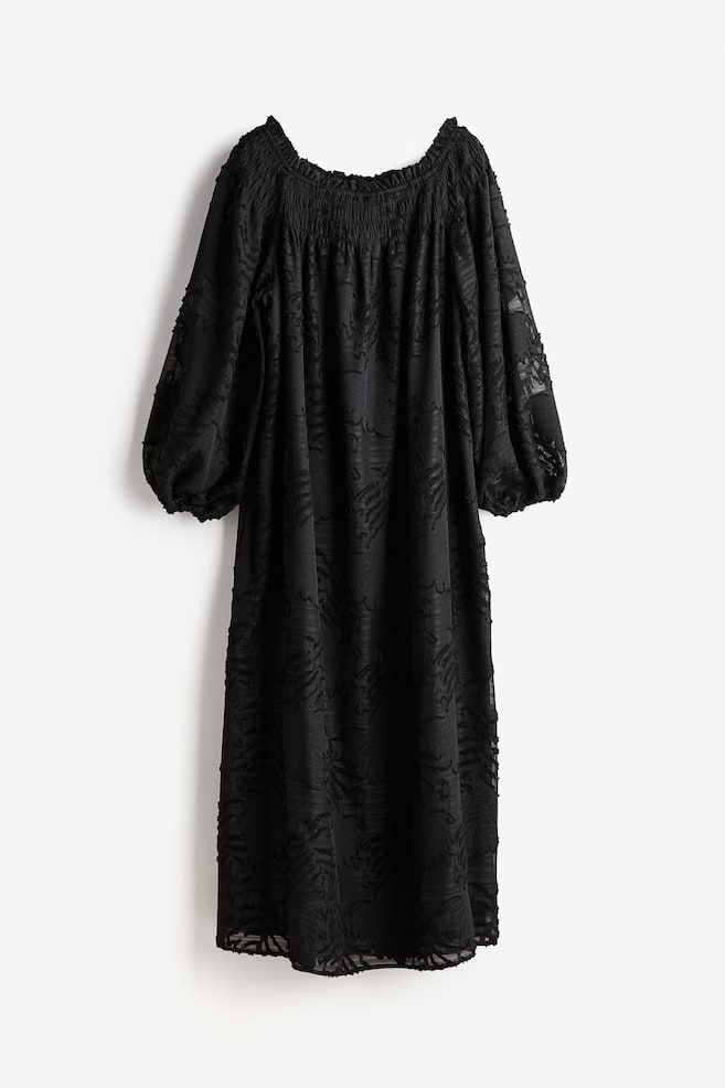 Jacquard-weave off-the-shoulder dress - Black - 1