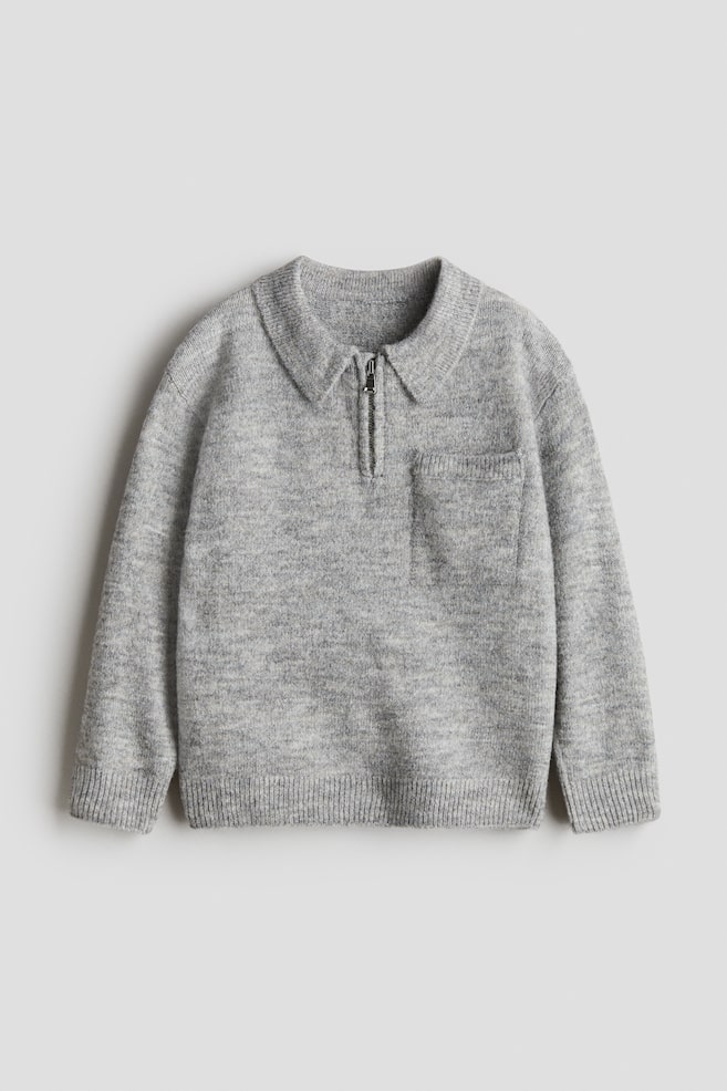 Pullover con colletto e mezza cerniera - Grigio mélange - 1