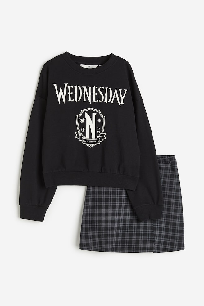 2-piece sweatshirt and skirt set - Black/Wednesday/Dark blue/Yale - 1