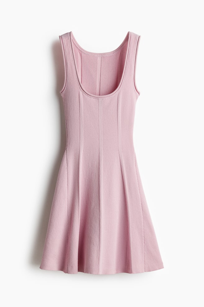 Ribbed flared-skirt dress - Pink - 1