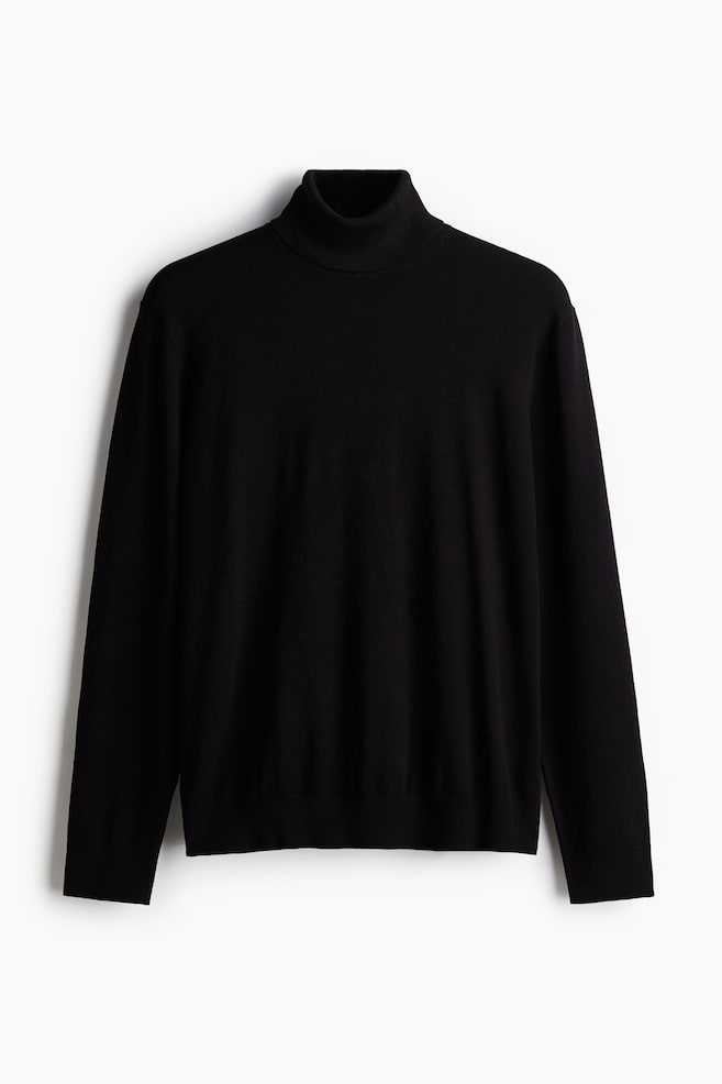 Pullover a dolcevita in maglia fine Slim Fit - Nero - 1