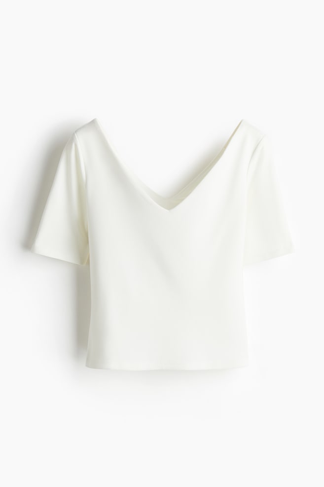 Top con escote en V - Blanco/Beige oscuro - 1
