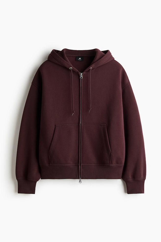 Oversized Fit Hooded Jacket - Burgundy/Black/Dark beige - 1