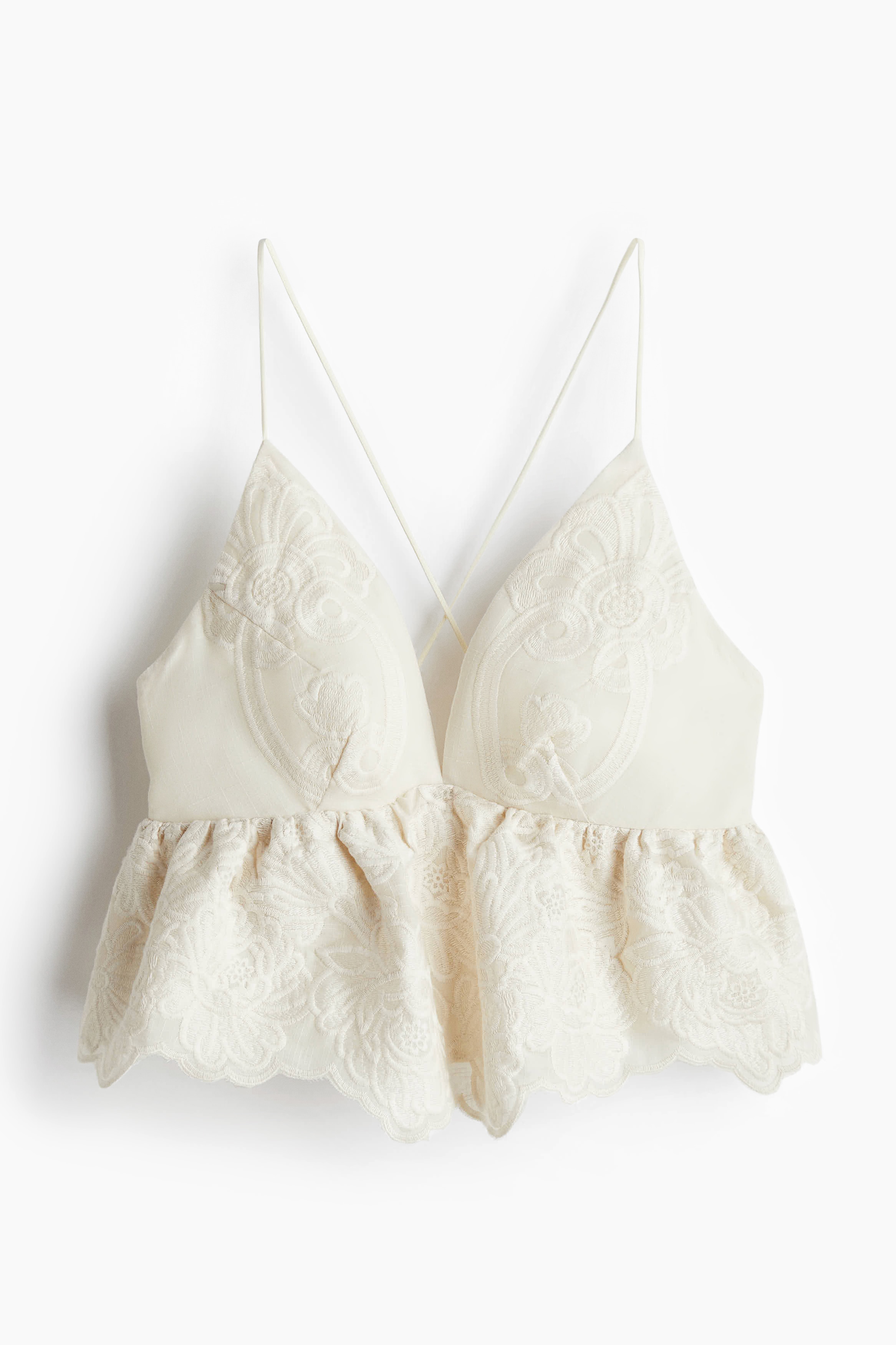 Besticktes Peplumtop - Cremefarben