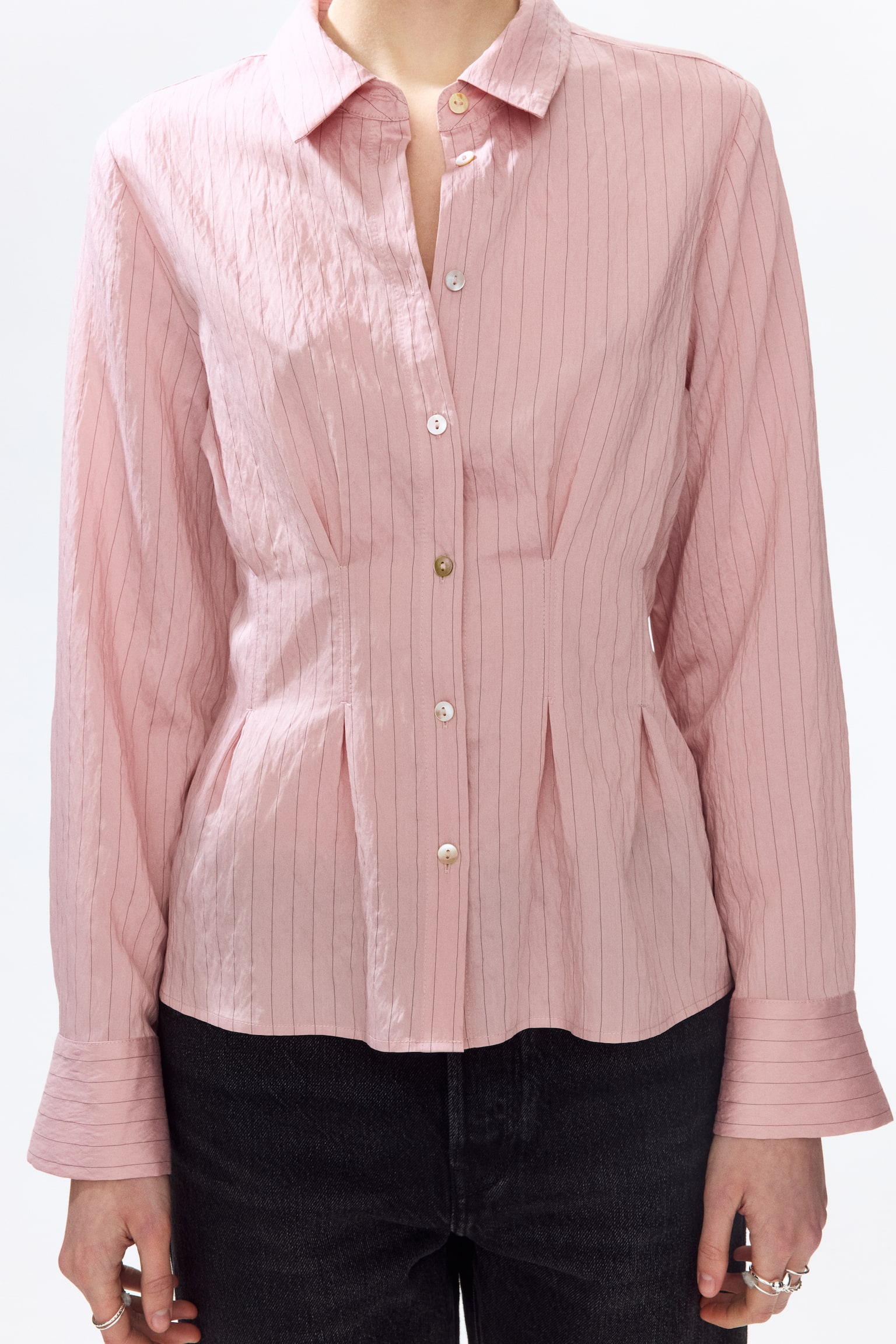 Camisa con cintura entallada - Rosa tenue/Rayado - 4