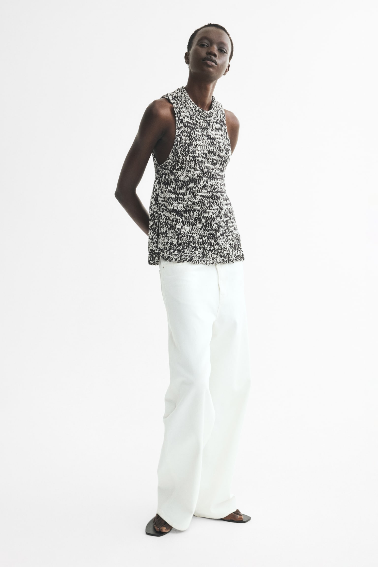 Женский топ H&M Textured-Knit Tank Top, цвет: Чёрный / Белый меланжевый — фото 4