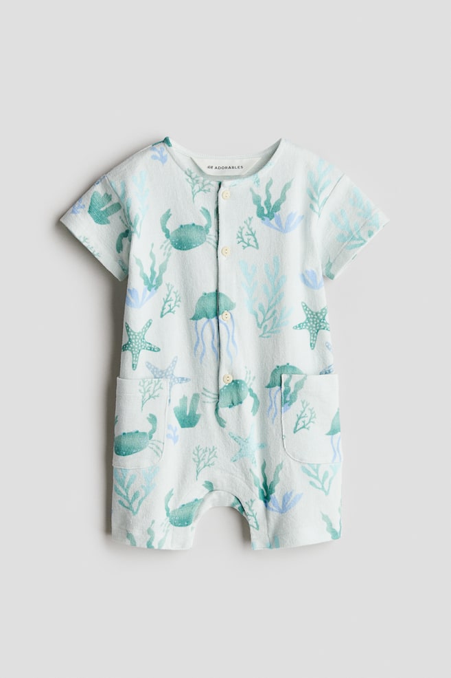 Cotton Romper Suit - Turquoise/marine life/Light blue/Turquoise/Light brown/Brown/sun/Cream/boats - 1