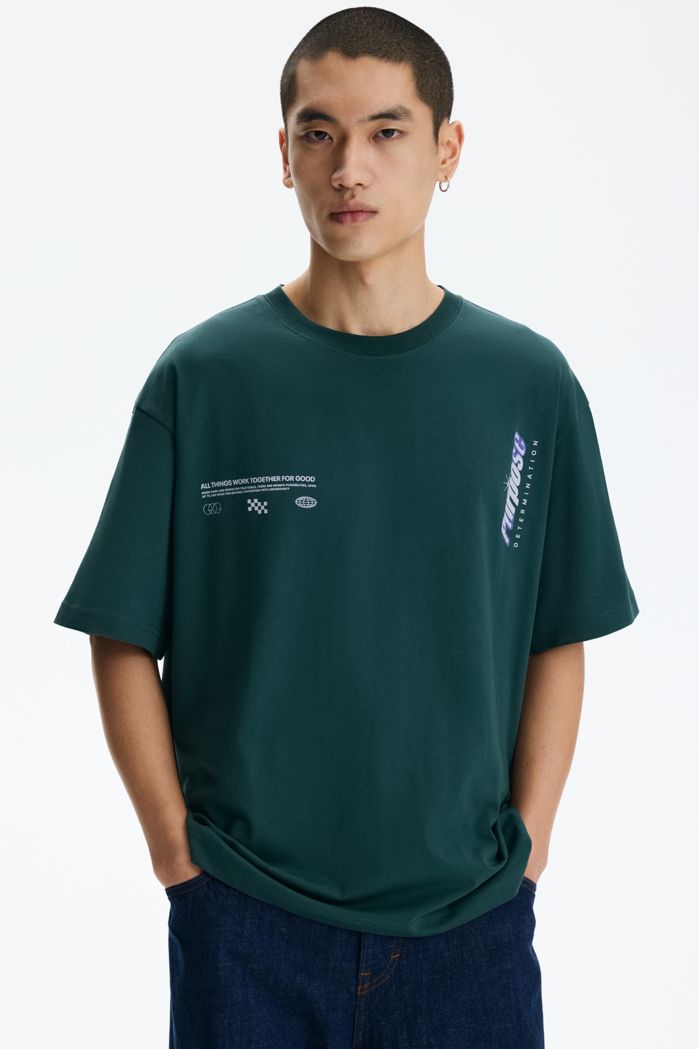 Majica sa printom Relaxed Fit - Tamnozelena/Purpose/Sivi lapor/Balance/Bela/Umami Foods/Bela/SoHo Creatives