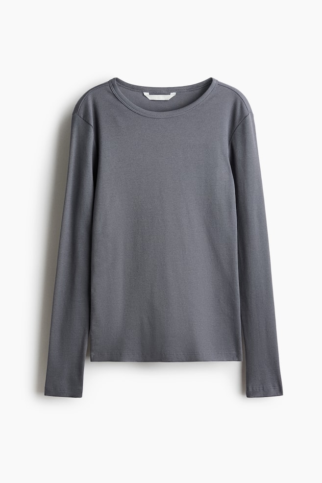 Ribbed cotton top - Dark grey/Burgundy/Black/White/White/Striped - 1