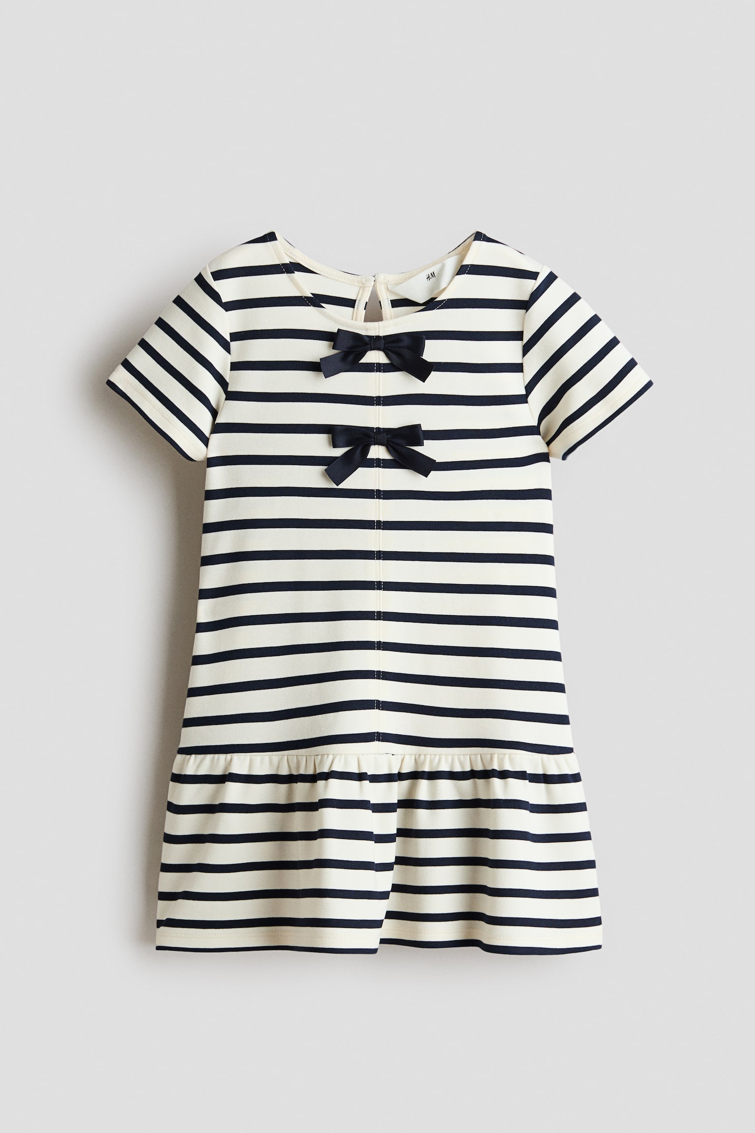 Vestido de punto con lazo - Blanco/Rayas azul marino