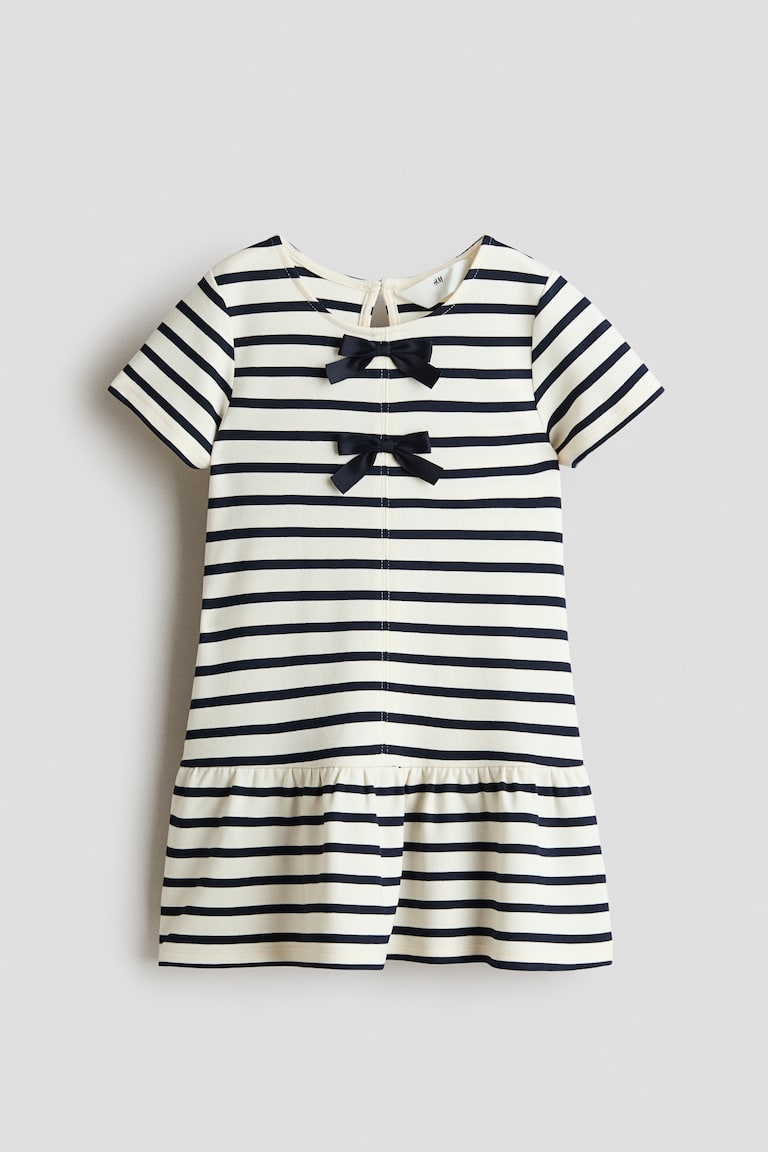 h&m striped jersey dress White/navy blue Bow-Detail for kids Stretchy Dress