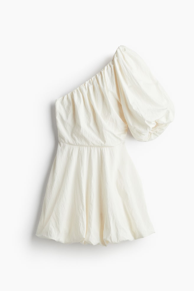 Vestido de un hombro con bajo burbuja - Blanco - 1