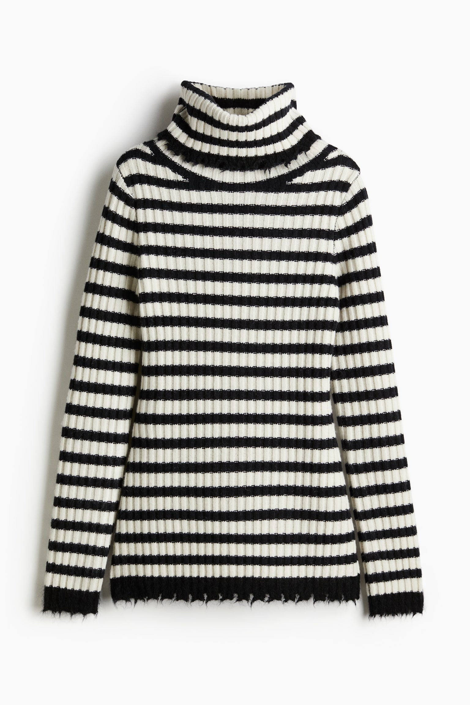 Rib-knit polo-neck wool jumper - White/Black striped - 2