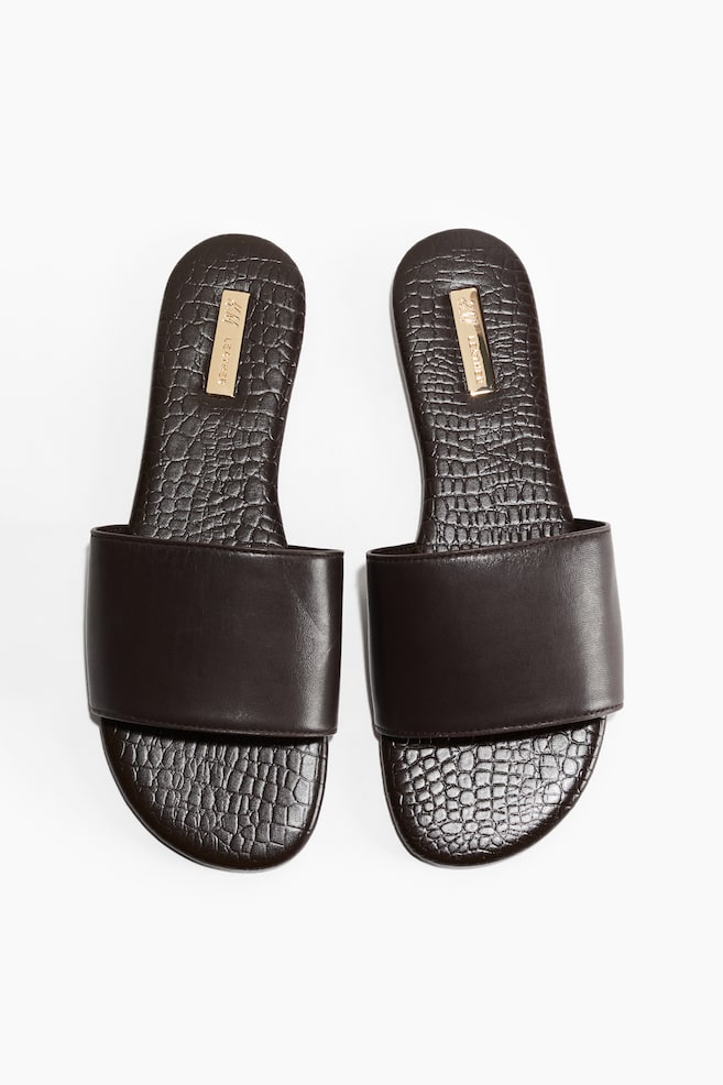 Leren slippers - Donkerbruin/fake slang/Zwart/fake slang - 1