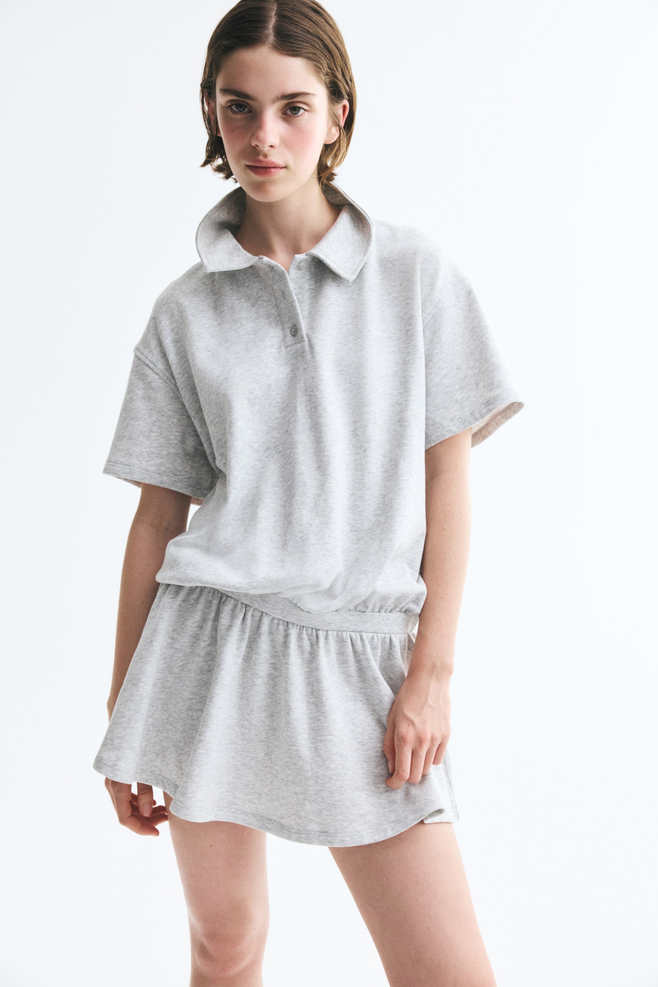 View larger image: Sweatshirt Polo Dress - Light gray melange - Ladies | H&M US 1