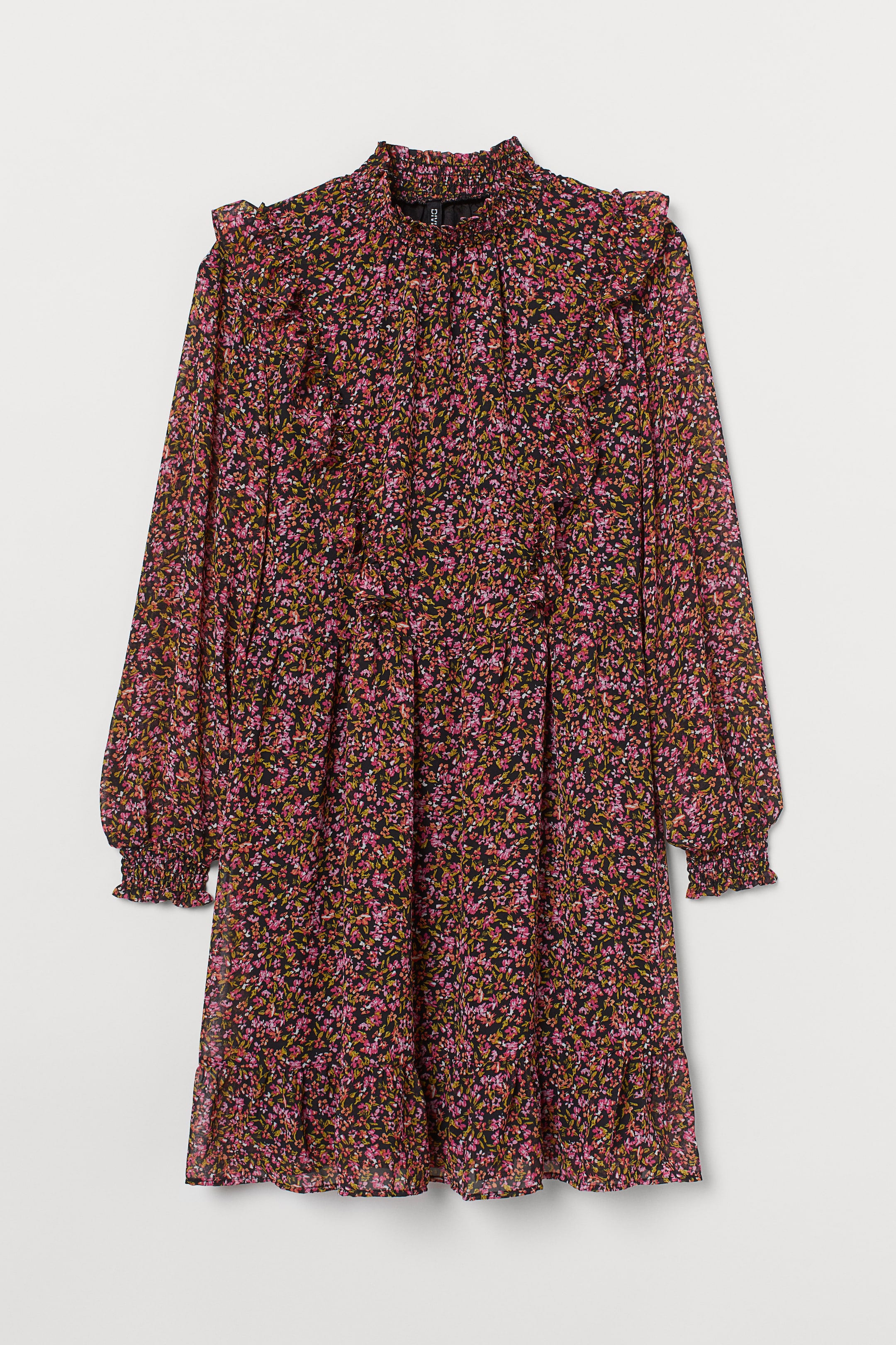View larger image: H&M+ Flounce-trimmed dress - Black/Pink floral - Ladies | H&M HK 1