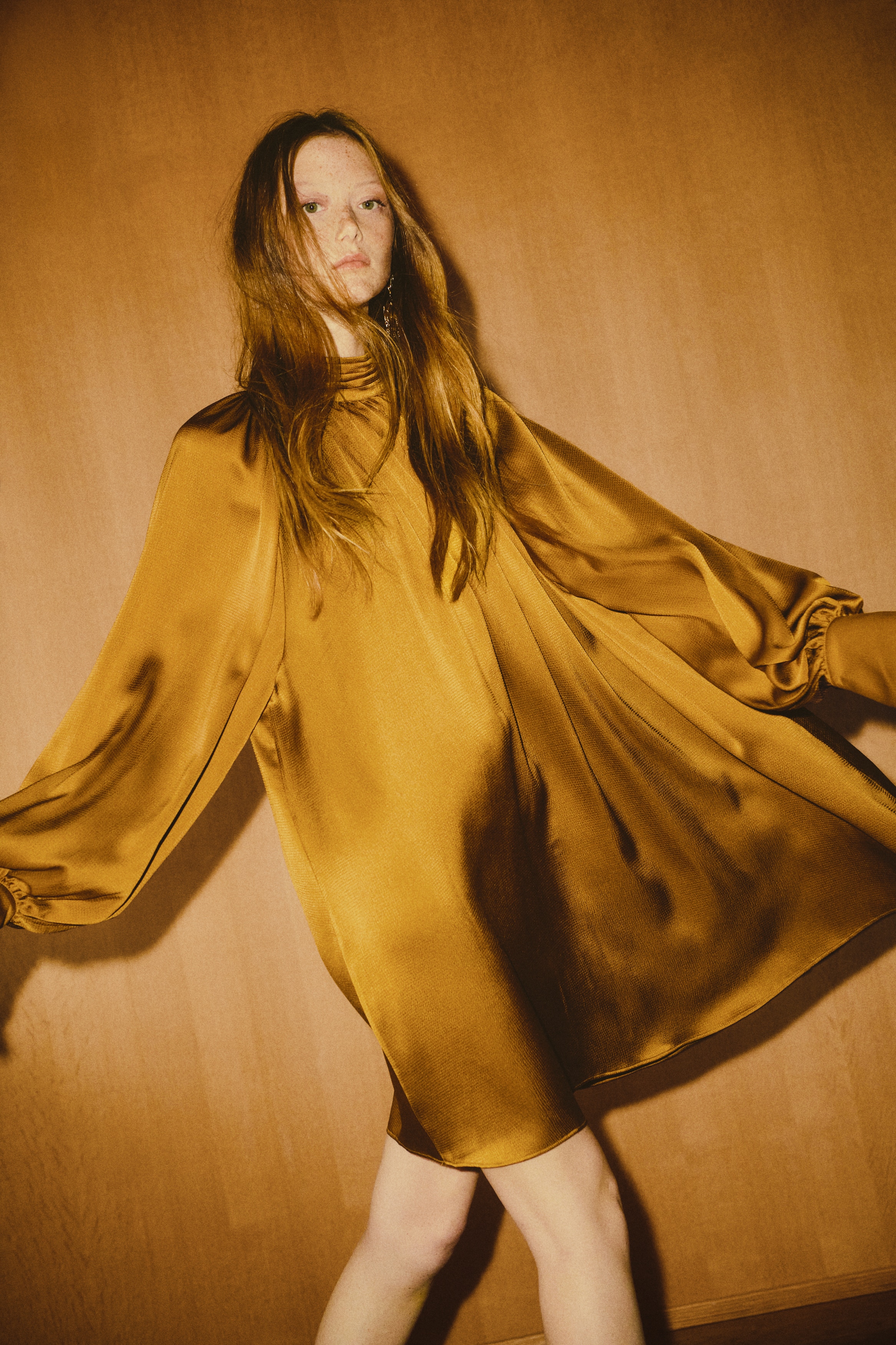 Scarf-Detail Satin Dress - Mustard yellow - Ladies | H\u0026M US