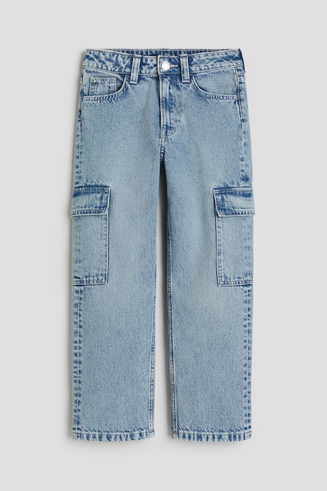 Loose Fit Straight Leg Jeans - Blu denim chiaro/Nero lavato - 1