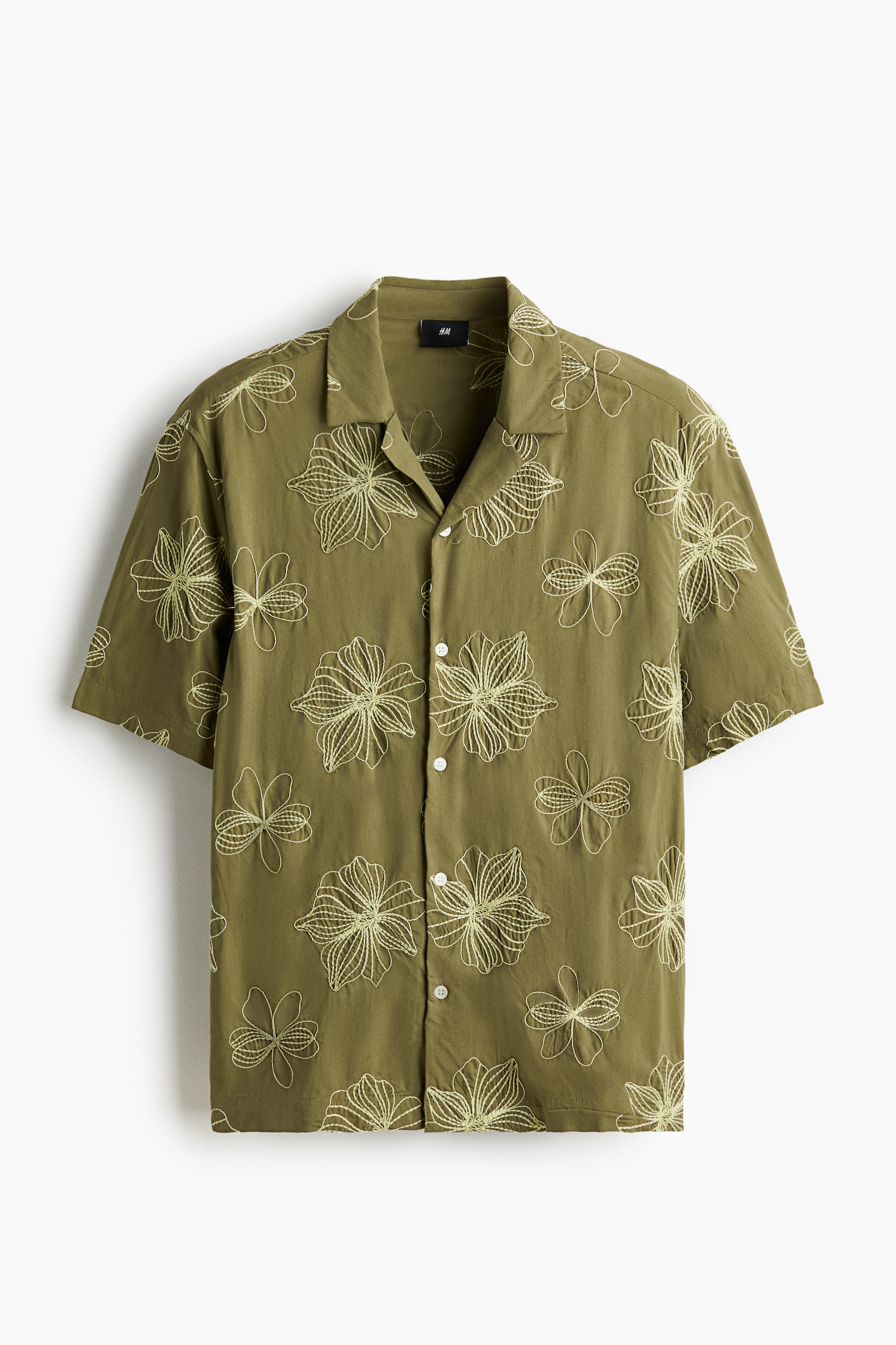 View larger image: Regular Fit Embroidered resort shirt - Khaki green/Floral - Men | H&M IN 6