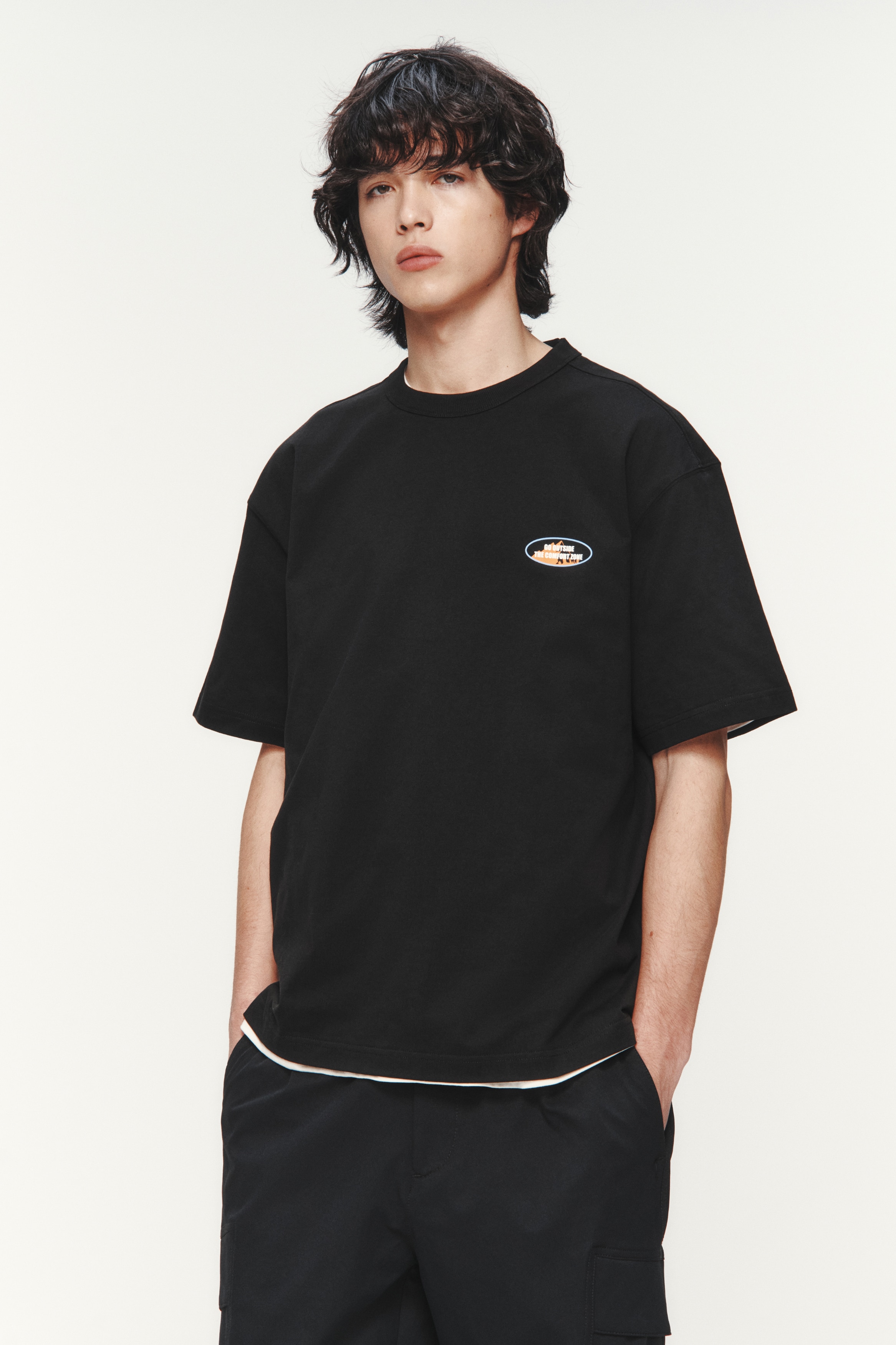 Loose Fit Printed Cotton T-shirt - Black/Go Outside/White/Challenge