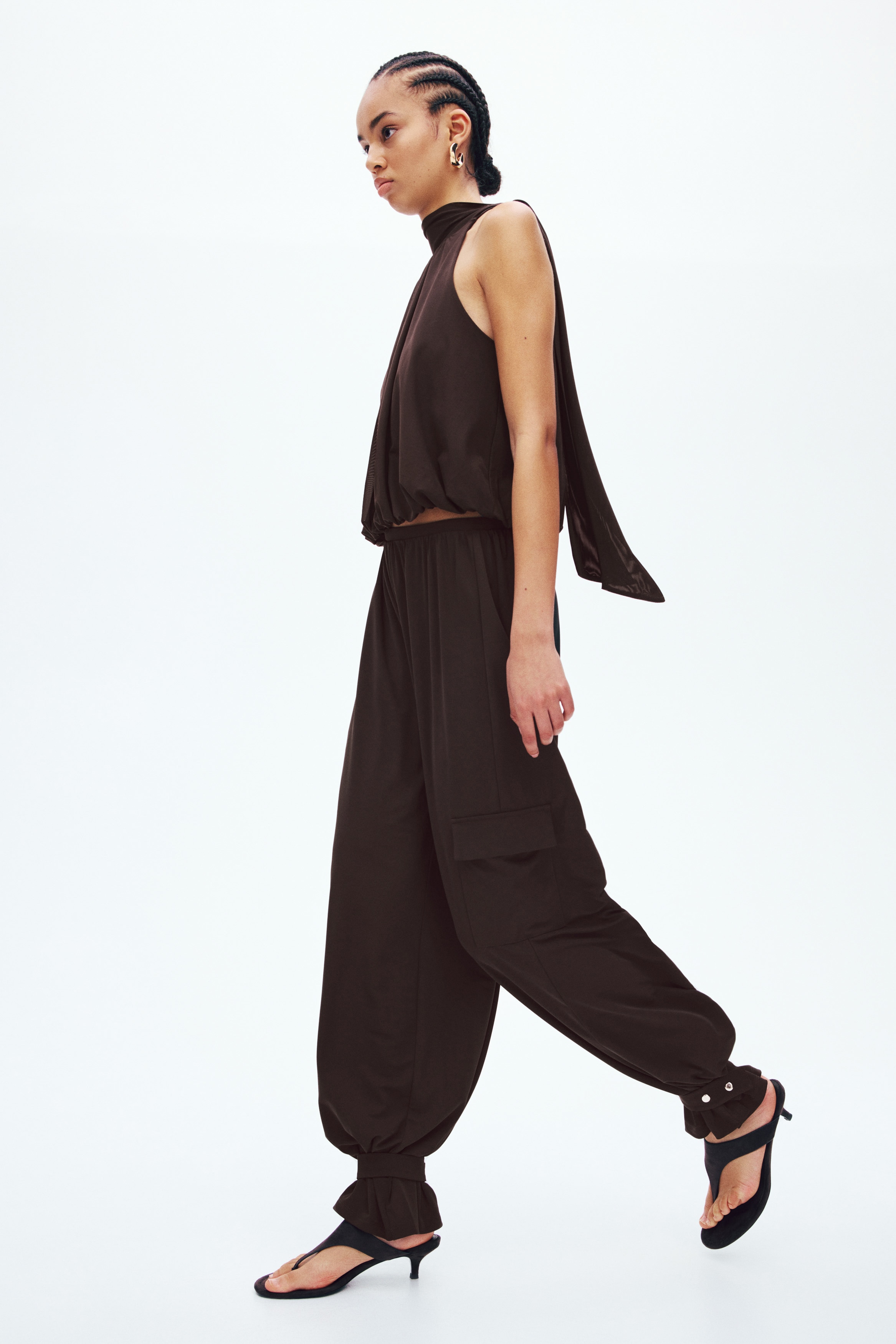 Cargohose mit Balloon Leg - Dunkelbraun/Schwarz