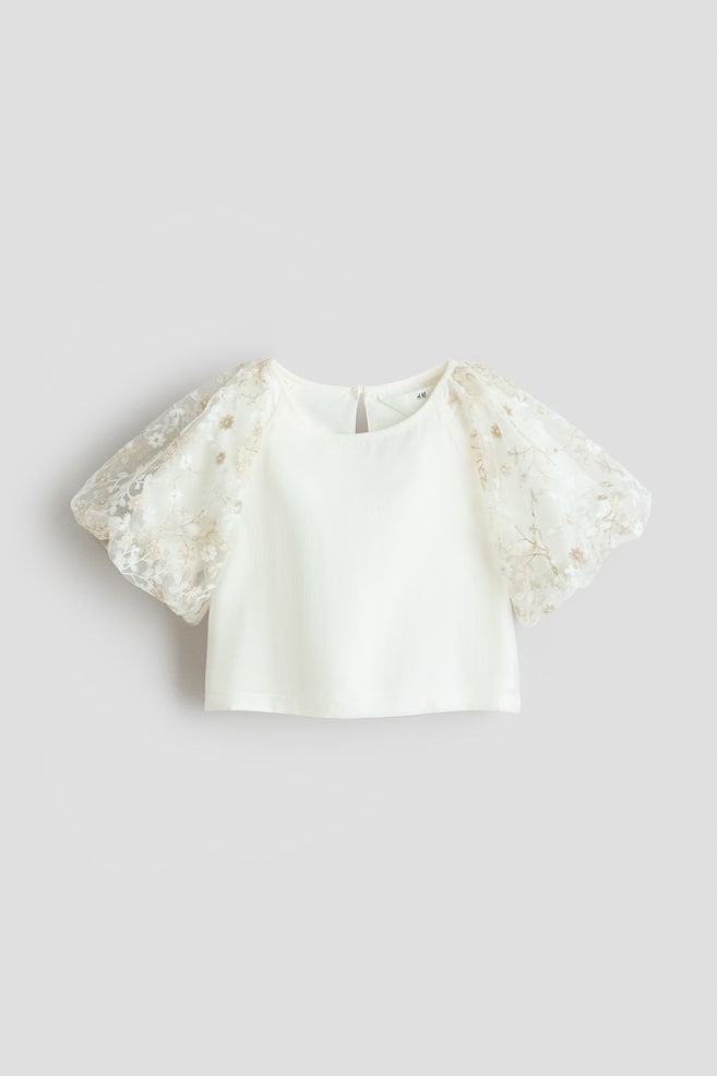 Puff-sleeved blouse - White/Floral - 1