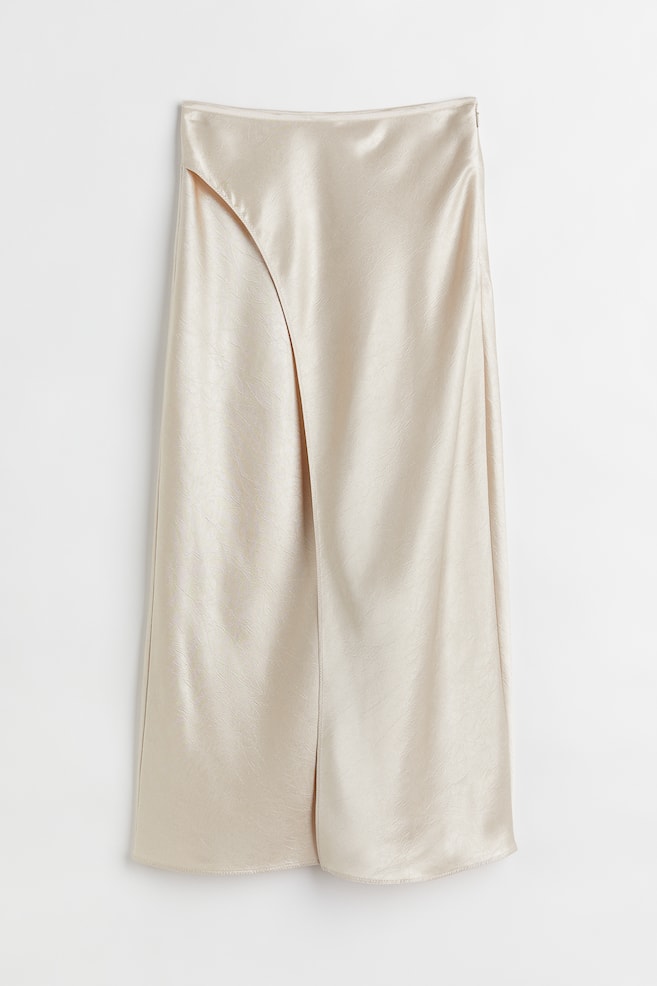 Wrapover satin skirt - Light beige/Dark brown