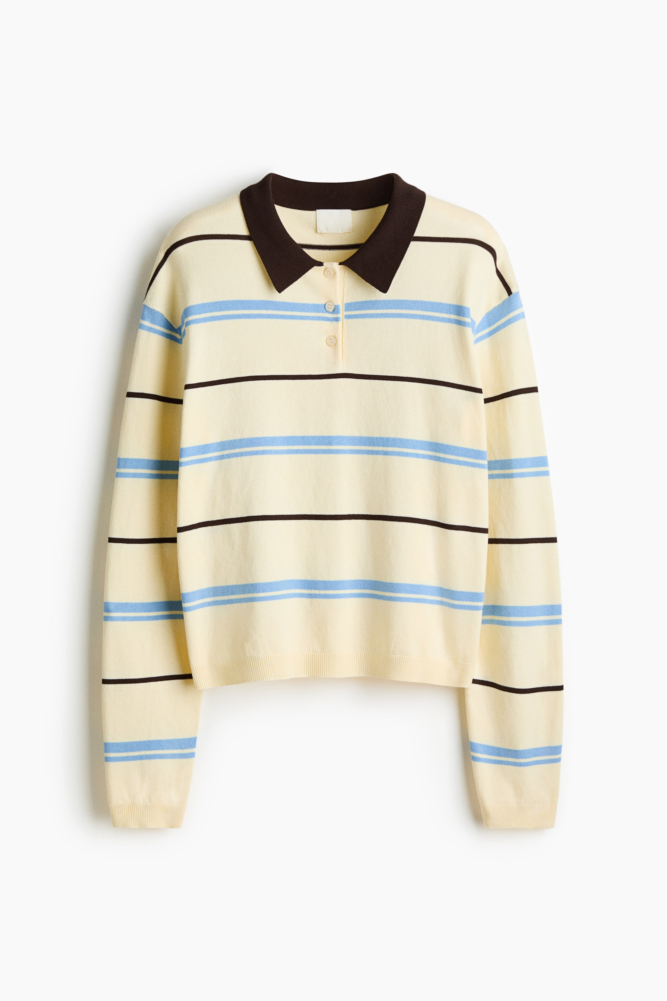 拡大画像を表示: ファインニットポロシャツ - ライトイエロー／ボーダー - レディース | H&M JP 1