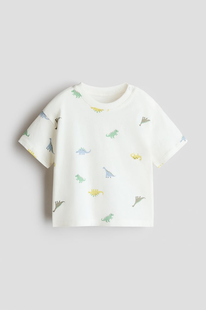 Printed Cotton T-Shirt - White/dinosaurs/Dark brown/SoHo/Cream/vehicles/Light beige/dinosaurs/Light khaki green/dinosaurs/Dark gray/Pacific/Dark red/New York/White/Time To Explore/White/car/Light blue/pandas/Light blue/cars/Cream/Venice - 1