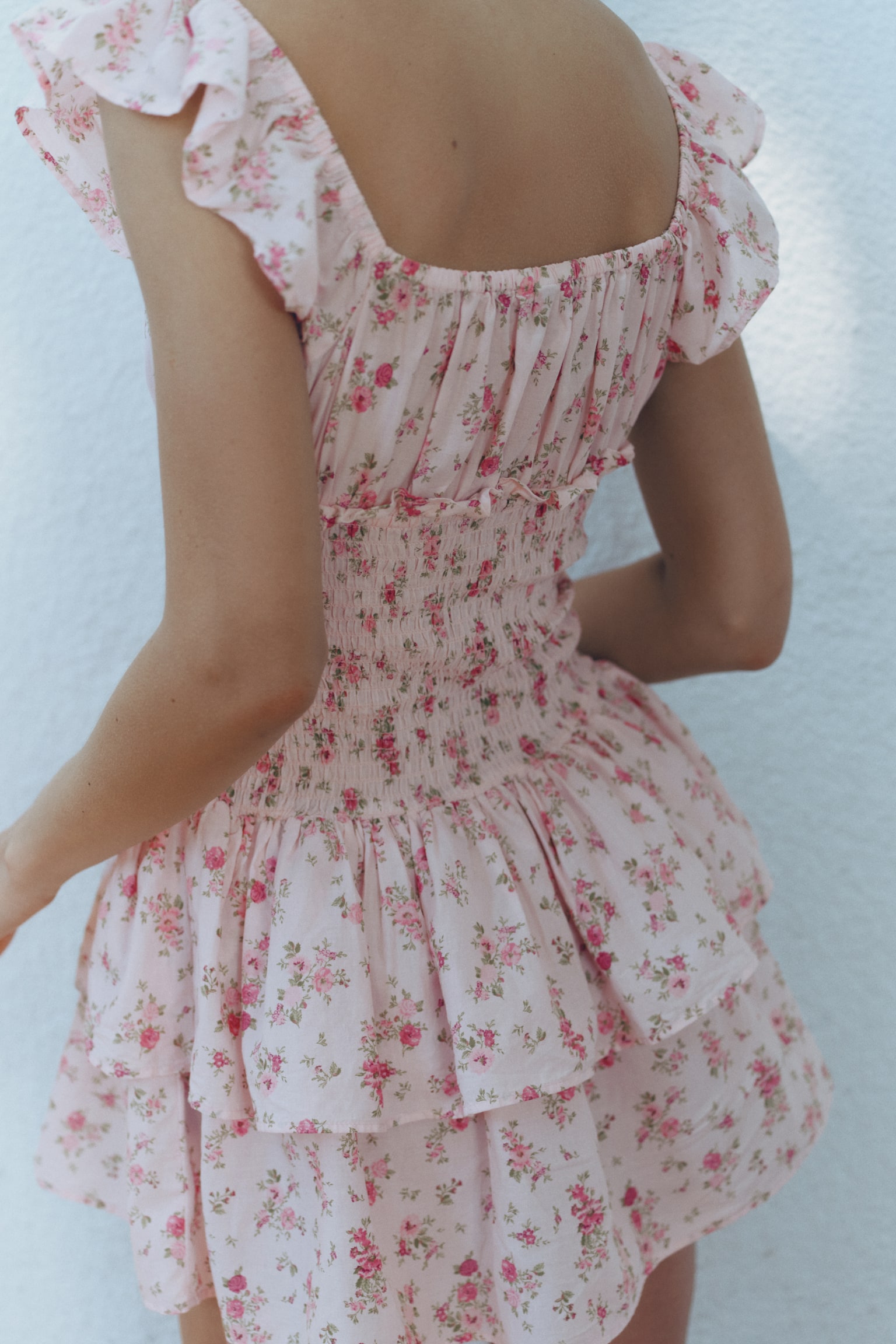 Smocked-waist dress - Light pink/Floral/Black/Floral/White/Blue floral - 1