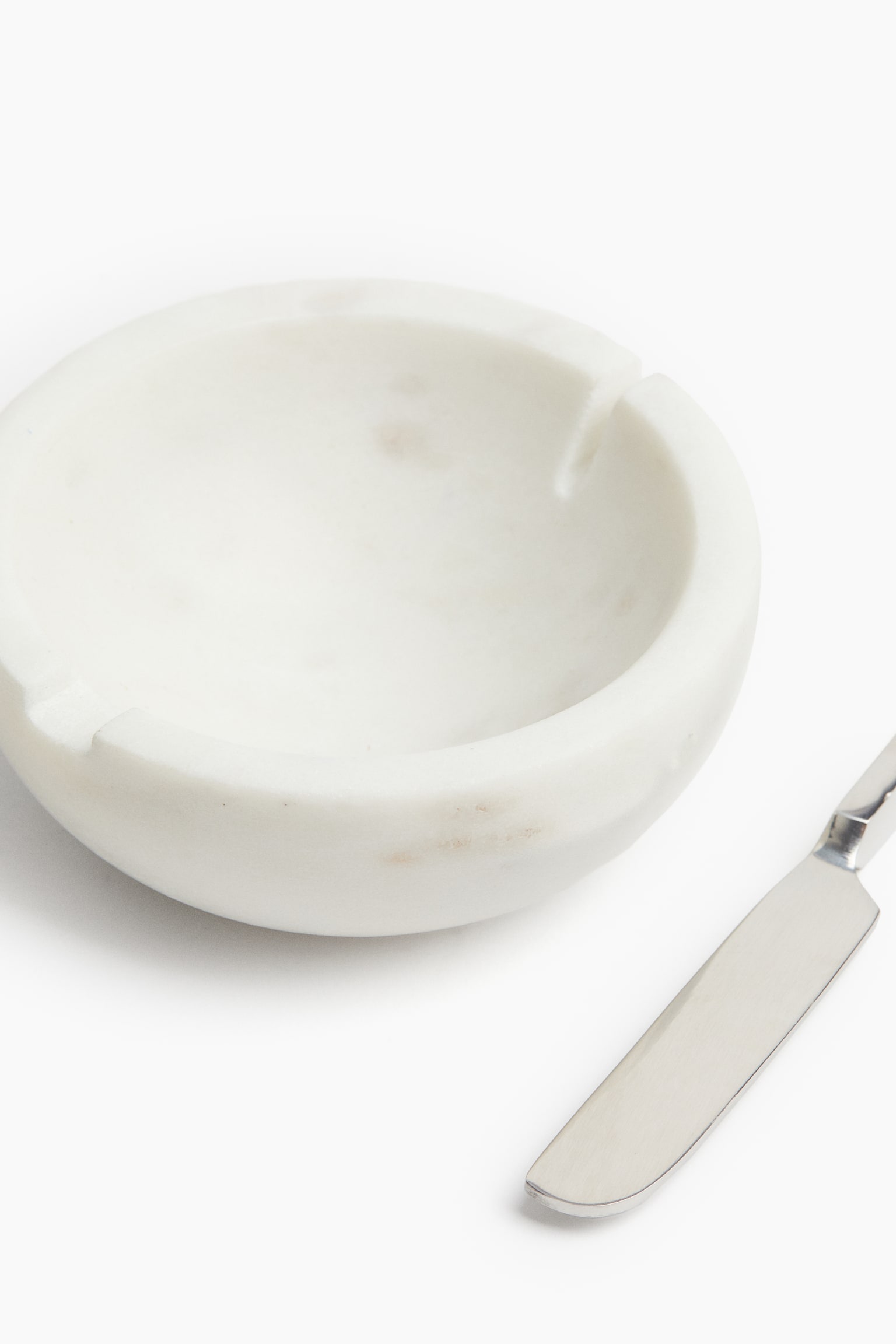 Marble butter bowl with knife - White - 2